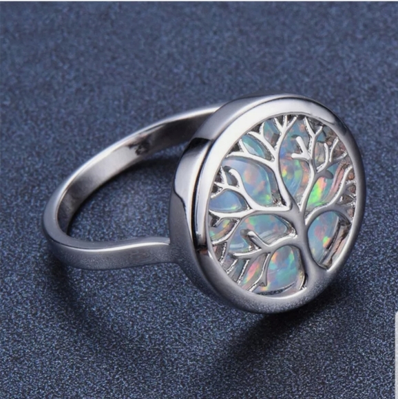 Jewelry - Women's Silver life Tree imitation Opal new ring